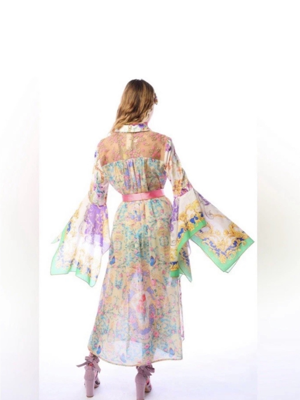 Aratta Miami  Floral Dress / Duster with Pink Sash/ Pockets! - Picture 2 of 5